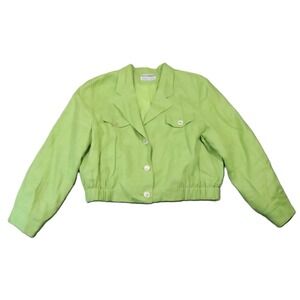 Stephanie Andrews Cropped Jacket 14 Lime Green Bright Neon 80s 90s Spring Linen